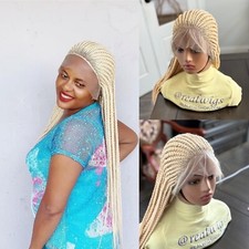 Braided cornrow blonde wig. It s made on a full lace wig. Length is 24 inches.