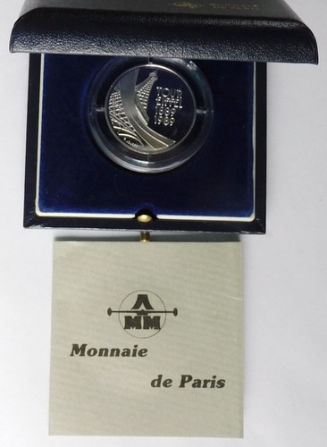 Tour Eiffel Tower 1889-1989 Silver Proof Coin, Case & COA, Paris Mint France