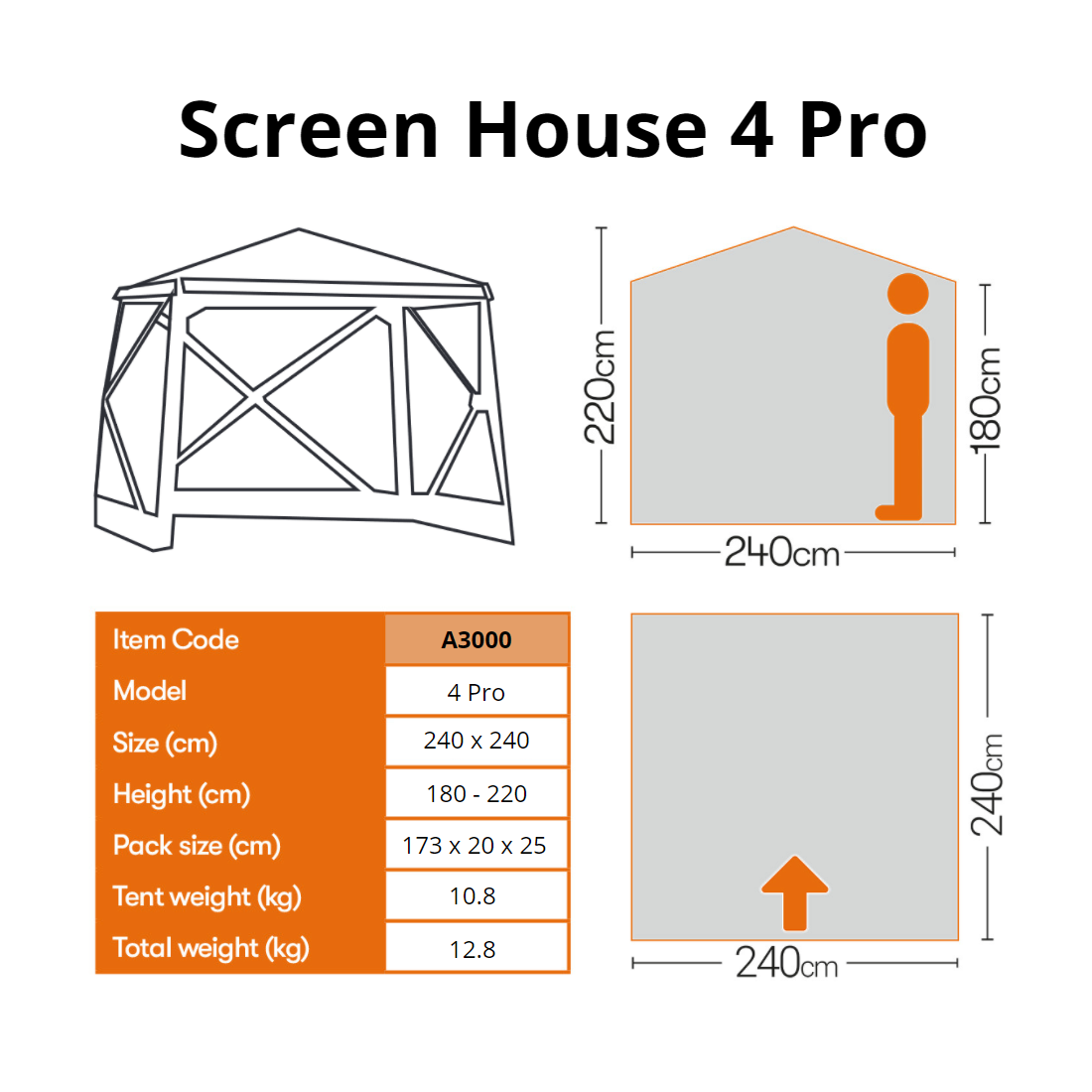 Quest Screen House Pro 4 2.4x2.4m Portable Gazebo Green (A3000) for