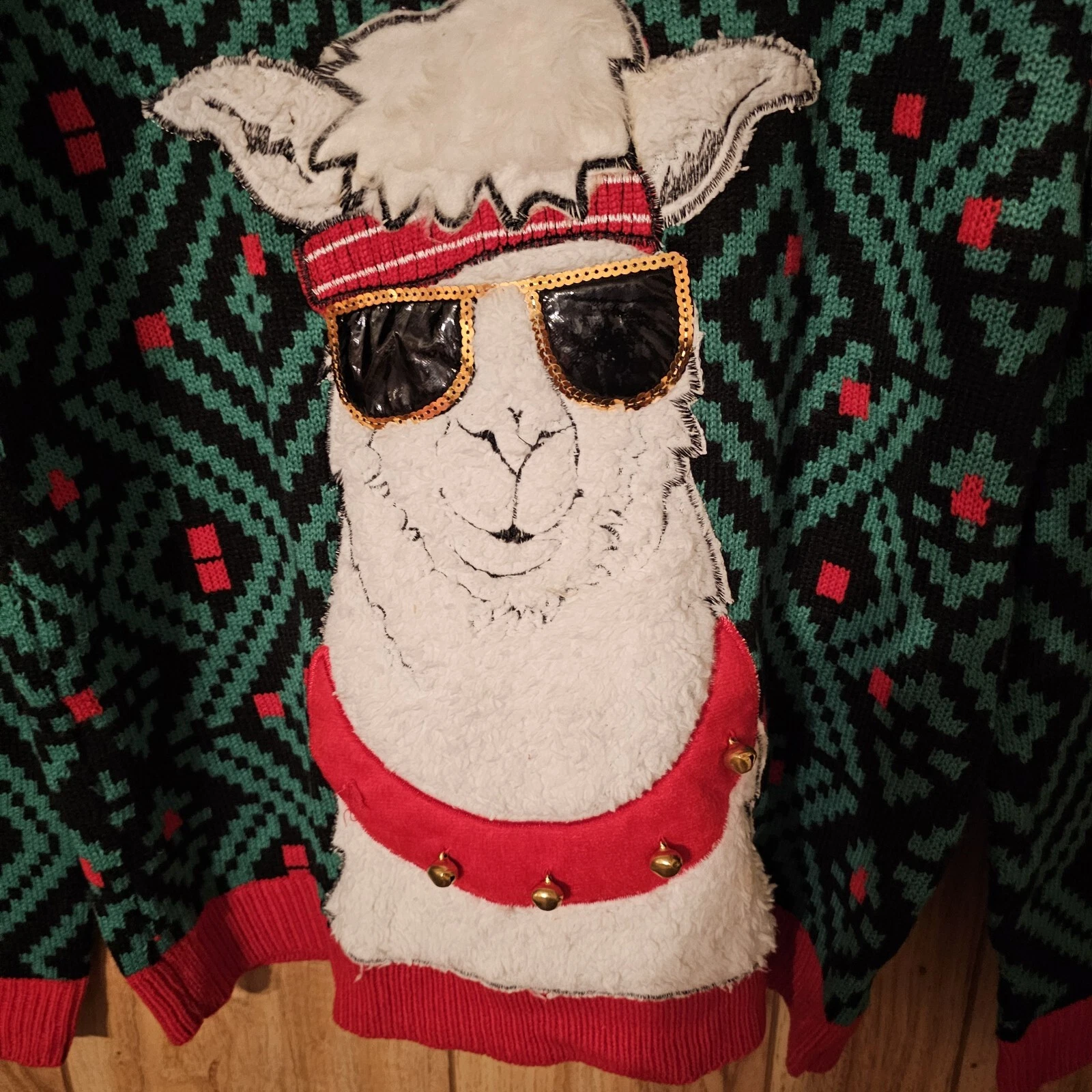 Joy Sweaters Ugly Christmas Sweater Womens Llama Medium Green Holiday Pullover