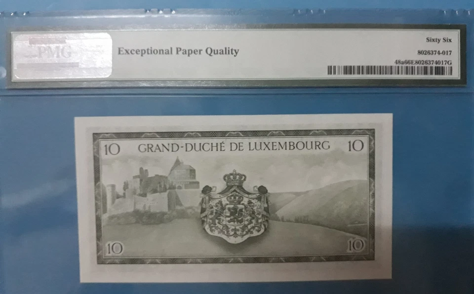 1954 Luxembourg 10 Francs  PMG66 EPQ <P-48a> GEM UNC First Prefix A - Image 2 of 2