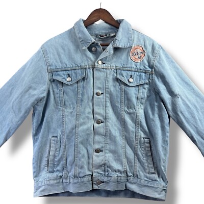 Livergy Mens Size Large L Denim Jacket Retro Trucker Fading Medium Wash Blue