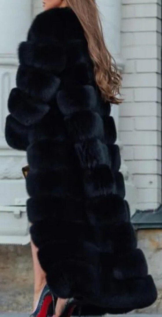 Women's Brand New Real Black FOX Fur Maxi Full Lenght 48