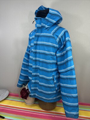 Oneill 10kmm 2 Layer Tech Shell Blue Striped Waterproof Hood Warm Jacket Mens XL