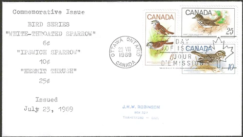 CANADA    #498a    "CANADIAN BIRDS"    FINE USED  1969 First Day Cover