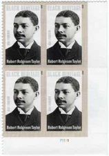US Robert Robinson Taylor Black Heritage Forever Plate Block of 4 Scott #4958