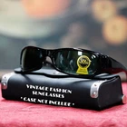 MENS OLD SCHOOL RETRO SUNGLASSES SPORT BIKER BLACK & BROWN SHADE GREEN LENS