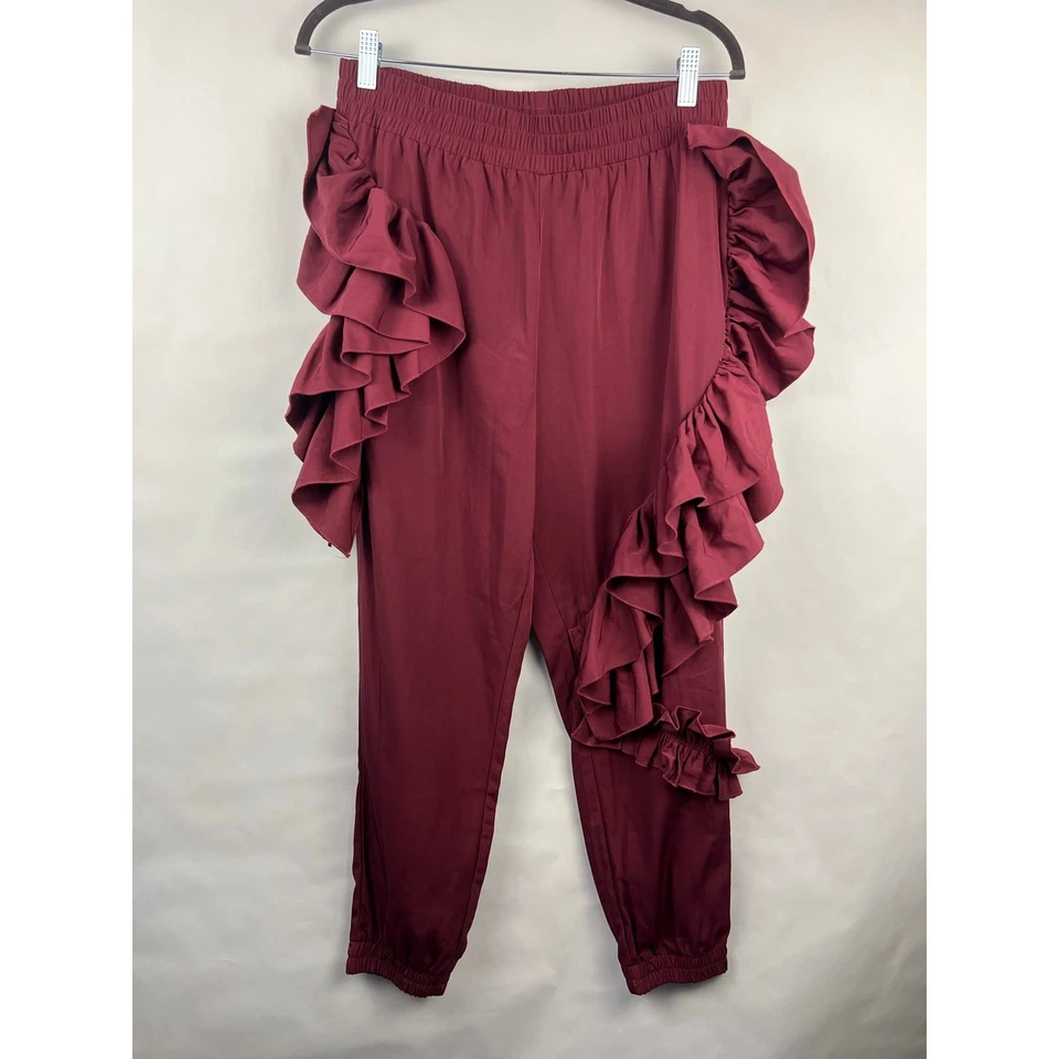 ASOS оборки сужающиеся брюки, вино красный, 100% полиэстер, заявление бегунов гостиной - Изображение 3 из 4