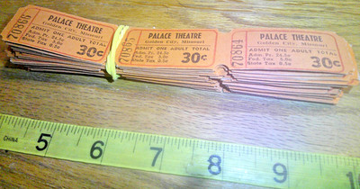 original Vintage lot 100 Palace Theatre 30c admit one tickets Golden City Mo.