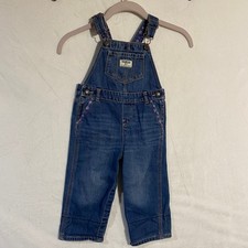 OshKosh Bgosh Kids Blue Denim Floral Trim Snap Leg Overalls 24M Vestbak