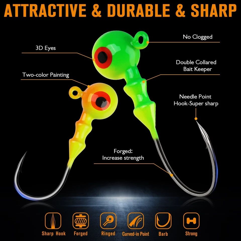 Dovesun 1/16oz Jig Heads for Fishing Hooks Crappie Jigs Walleye, Bass, 40PCS - Image 2 of 4