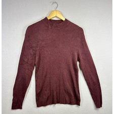 Perry Ellis Ribbed Mock Neck Sweater Burgundy Long Sleeve Silk Blend Women's L