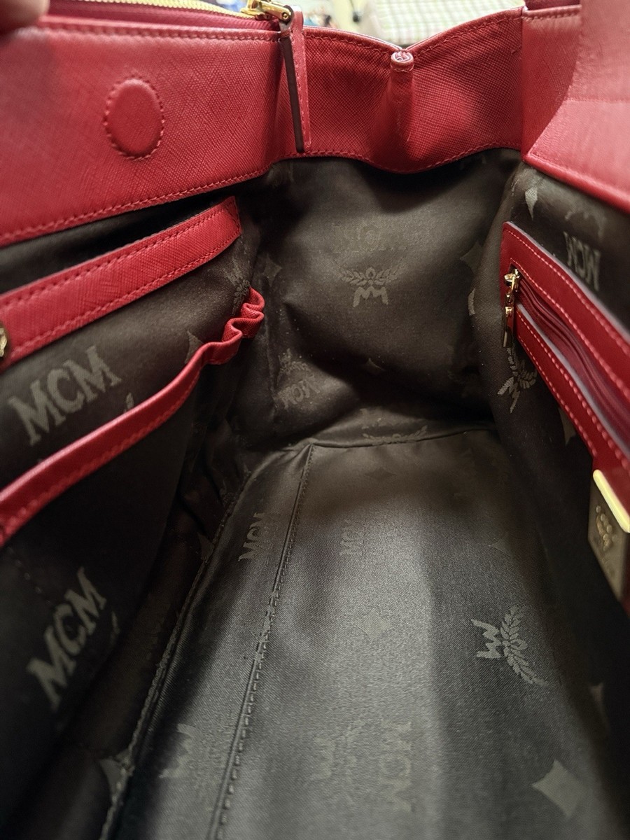 MCM 2-Way Red Leather Top Handle Shoulder Bag (Pre-owned) | eBay