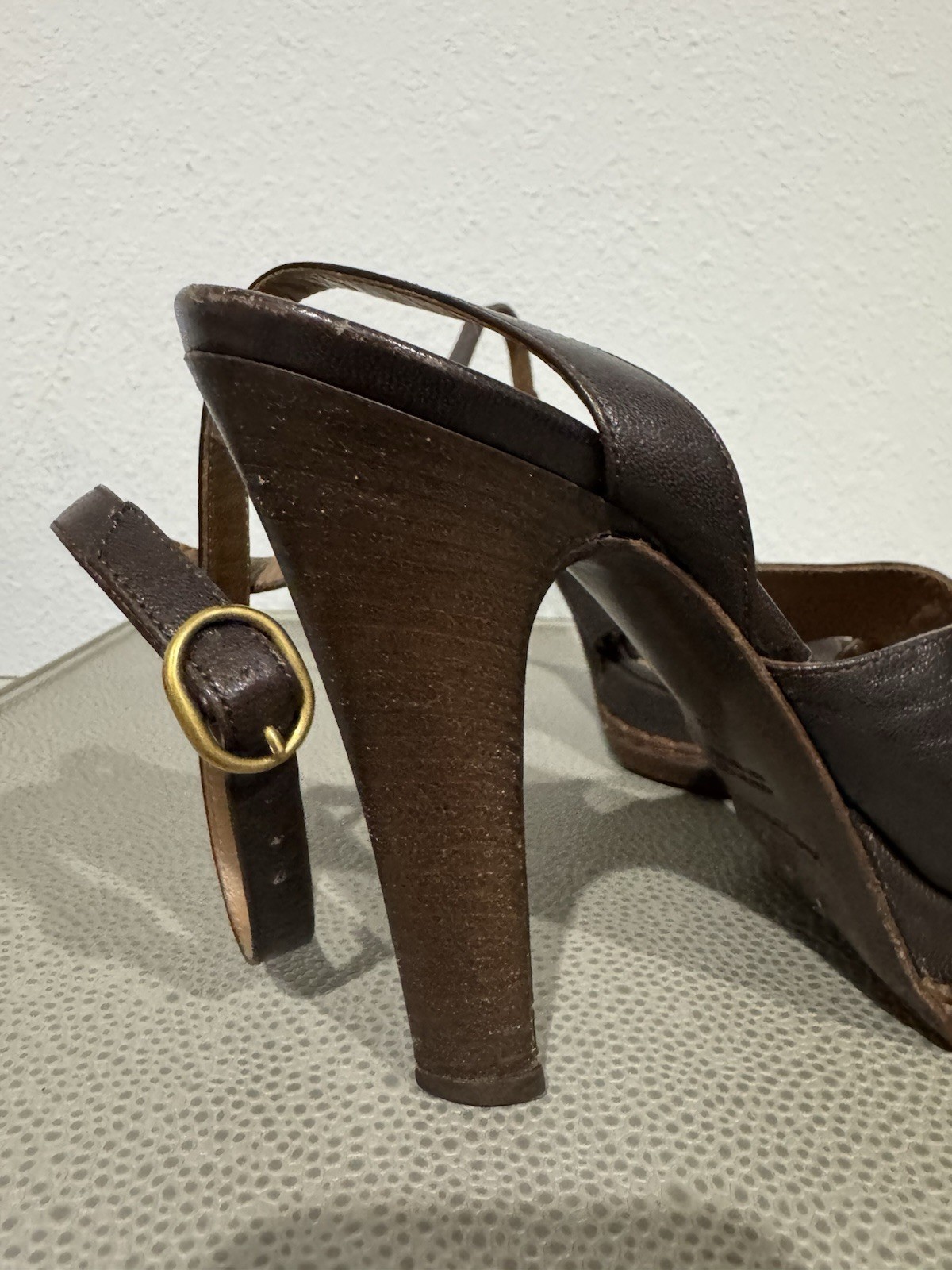 SAINT LAURENT YSL RIVE GAUCHE AUTENTICO SANDALO ESPRESSO PLATFORM TACCO VINTAGE Y2K 38