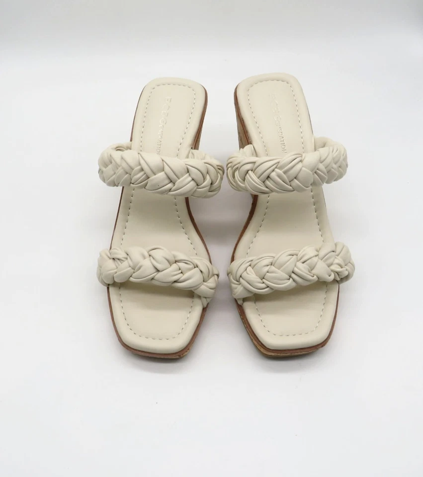 BCBG Generation 女式白色编织楔形鞋跟凉鞋 7.5 码软木鞋底新品 — 第 2/4 张图片