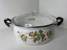 Vintage Japanese enamel cooking pot - Glass lid - New Old Stock