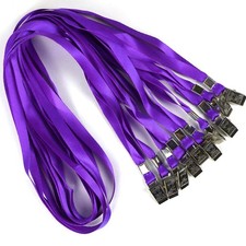 Bird Fiy 100 Pack Purple Lanyards 34" Flat Nylon with Bulldog Badge Clips Bulk