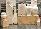 Vintage Avon To A Wild Rose Lot Talc Soap Sachel Bottles Milk Glass