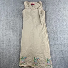 Monsoon Dress Womens 6 Beige Floral Embroidered Sleeveless Lined