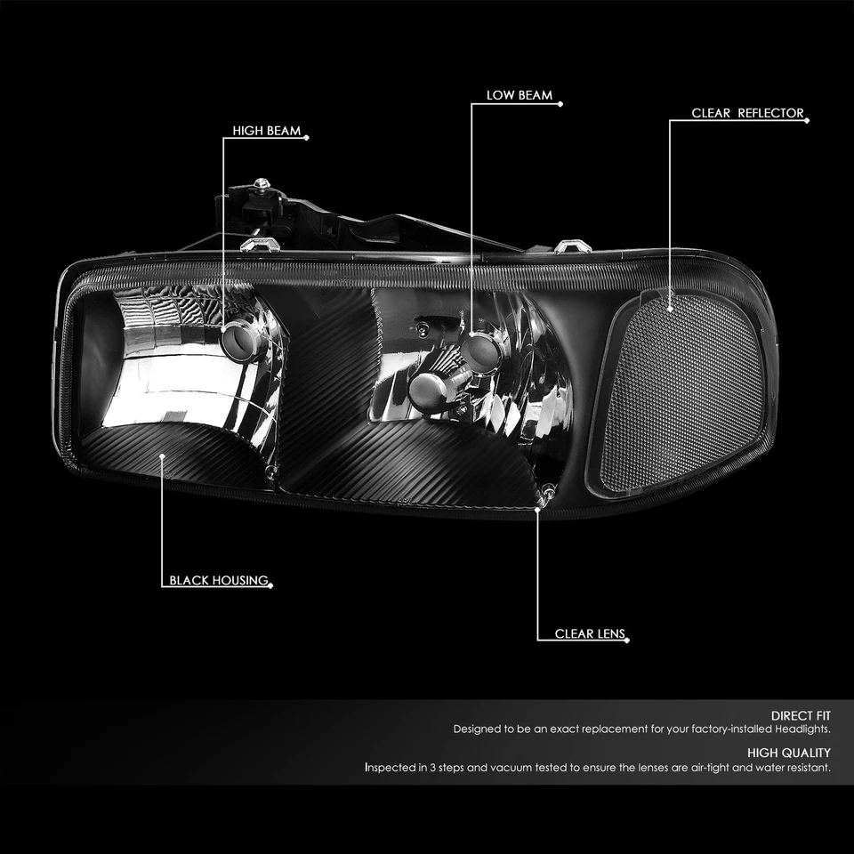 ДЛЯ 99-07 GMC SIERRA YUKON XL ЧЕРНЫЙ КОРПУС ПРОЗРАЧНЫЕ УГЛОВЫЕ ФАРЫ ФАРЫ ФАРЫ ФАРЫ - Изображение 2 из 4