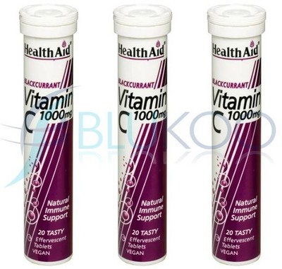 HealthAid Vitamin C 1000mg Brause Schwarze Johannisbeere - 20 Tabletten (3er Pack)