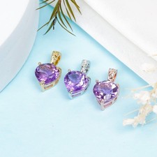 Pendant 100% Natural Purple Amethyst Heart Shape Stone Sterling 925 Silver