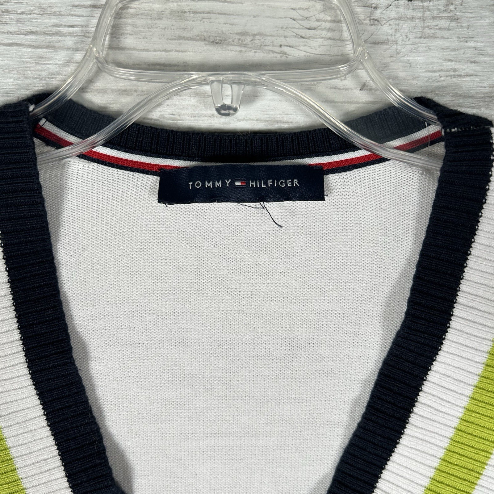 Tommy Hilfiger Women's White Striped-Trim Cropped V-Neck Sweater Top Size L NEW thumbnail 5