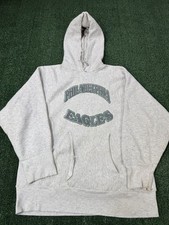 Vintage 80s Philadelphia Eagles Hoodie Sweatshirt Cross Grain Distressed Bike L