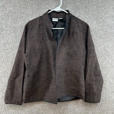 Chico's Women's Silk Blend Open Front Jacket Size 1 Brown Floral Long Sleeve
