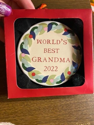 Ceramic WORLD'S BEST GRANDMA 2022 Christmas Ornament NIB 3 3/4''