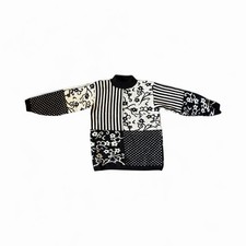 Vintage Alfred Dunner Black White Patchwork Sweater Petite M Made in USA 100% A