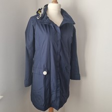 Seasalt Cornwall Waterproof Coat Women Size 16 Navy Hooded Knee Length Raincoat