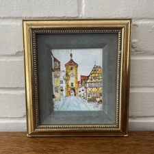 ORIGINAL Signed Tullis Rothenburg On The Tauber Matted & Framed 9x8