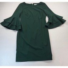 Calvin Klein Womens Forest Green Tiered Bell Sleeve Sheath Dress Size 12