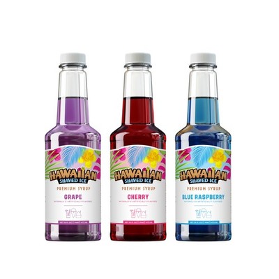 Hawaiian Shaved Ice Syrup Assortment, 3 - 16oz Bottles Of The Most Popular