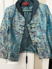 Vintage Chinese Inspired Women  s Jacket Frog Closures Teal Green EUC