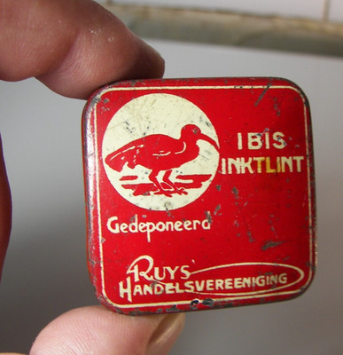 Seltene Schachtel Kneipe Blech Tinte Tinte Maschine IBIS 1920 Ad Typewriter Ribbon Tin Pb17