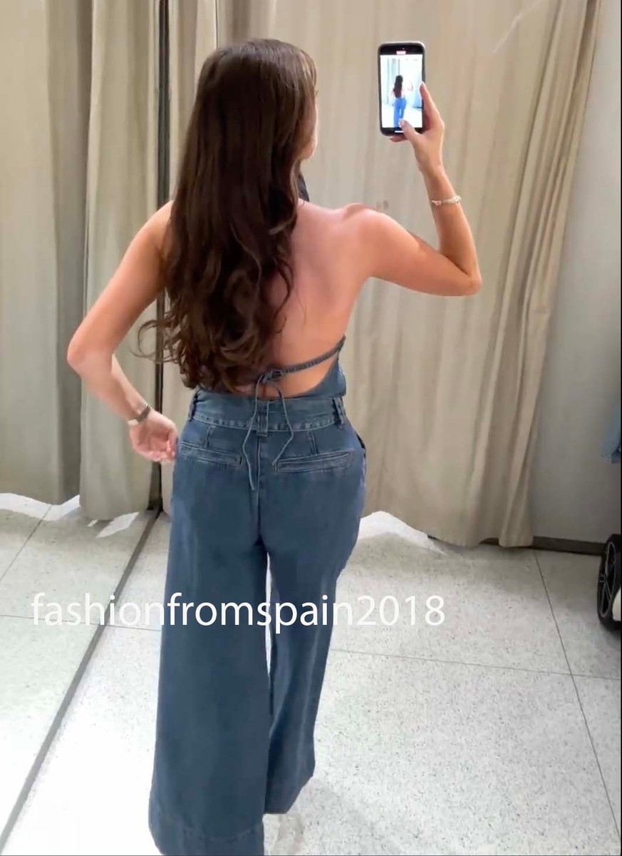 ZARA NEW WOMAN Z1975 HALTER DENIM JUMPSUIT BLUE XS-XL 7147/030/400