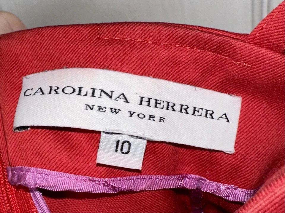 Vestido midi Carolina Herrera rojo algodón con cuentas detalle de encaje con tiras talla US 10 Foto 4 de 4