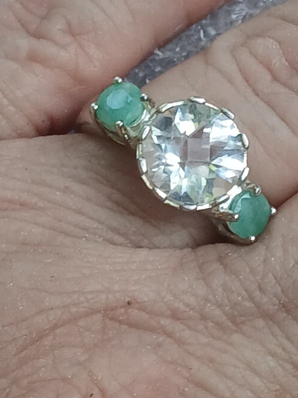 Vintage White Topaz Emerald Sterling Ring 925 Size 7.5