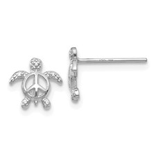 14k White Gold Peace Tiny Turtle Shape Stud Earrings L 9mm, W 8mm