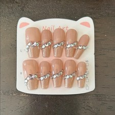 Elegant Nude Press-On Nails with Rhinestones