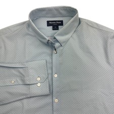 Mizzen Main Leeward Dress Shirt Mens XL Trim Fit Light Blue Geometric Stretch