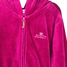 Juicy Couture Girls Size 8/10 Pink Full Zip Soft Velour Hoodie Sweater Jacket