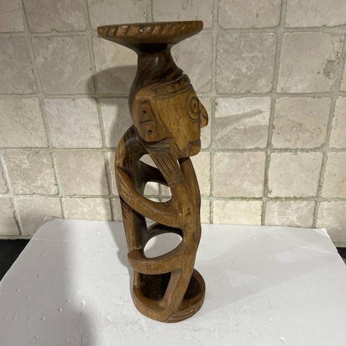 Island Antique Tribal Art Ancestor Hand Carved Solid Wood Figure Tiki 40cm Tall - Picture 7 of 19