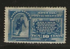 US Scott #E1 mint hinged 1885, 10c blue Special Delivery, Running Messenger, ton