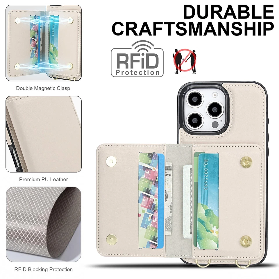 Crossbody shoulder belt back flip wallet leather case kickstand card holder - Image 2 of 4