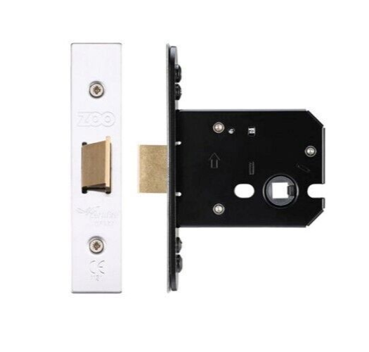 Mortice Flat Latch SSS, Brass 76mm length with screws, back box ZUKF76SS