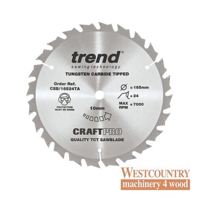 Trend CraftPro Dünnschnitt Akku-Sägeblatt - 165 mm Durchmesser x 1,5 Schnittfuge x 10 Bohrung 24 Z