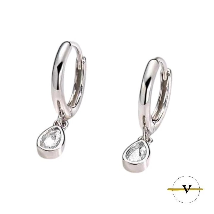 ORECCHINI DONNA A CERCHIO CON ZIRCONE A FORMA DI GOCCIA IN ARGENTO 925 RODIATO - Immagine 3 di 4